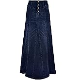 CHARTOU Women's Retro Exposure Button-Fly Packaged Hip A-Line Maxi Long Denim Skirt