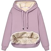 Gnveub Women's Casual Winter Warm Fleece Sherpa Lined Hooded Sweatshirt Thick Pullover Plus with Pockets