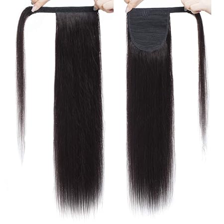 Silk-co Pferdeschwanz/Zopf Extensions Echthaar Clip in Ponytail #1B Natürliches Schwarz - Extensions Echthaar Haarteil Haarve