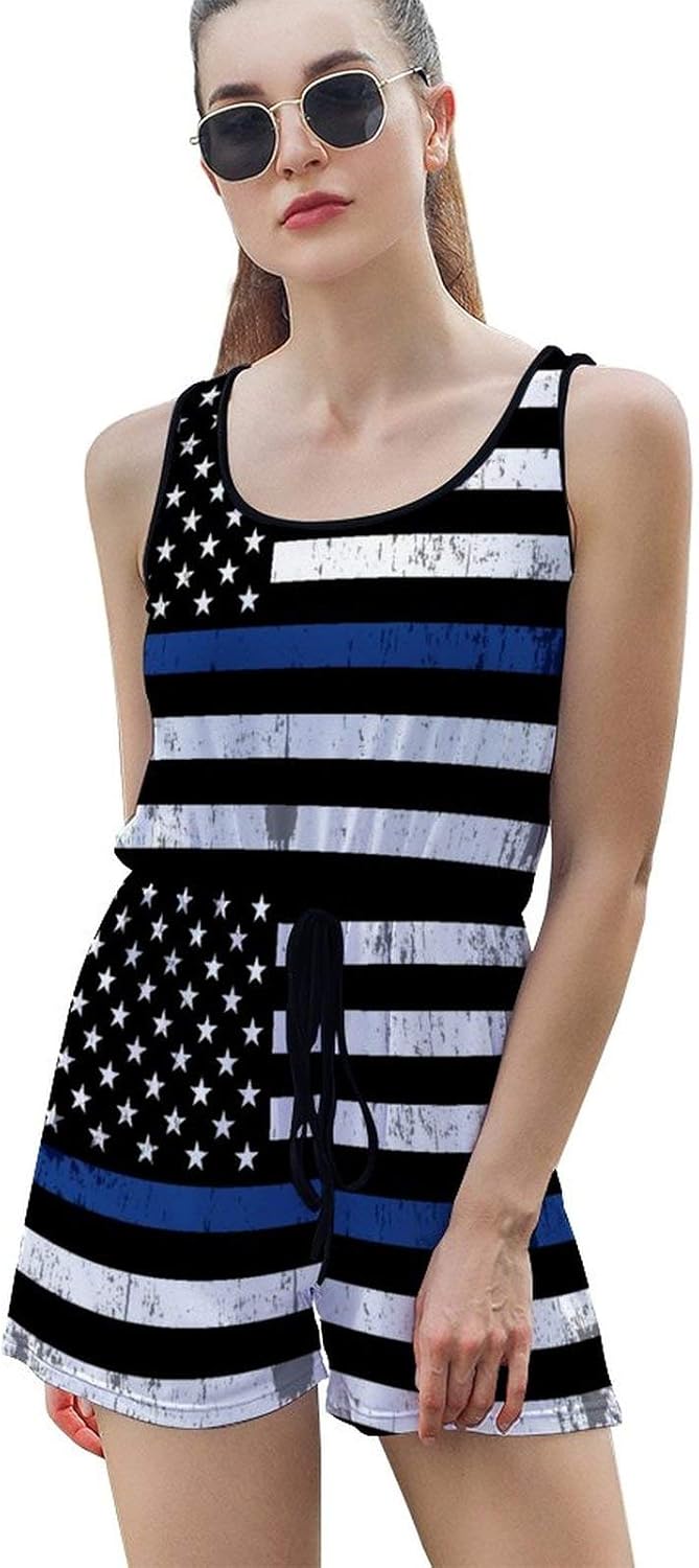 Women's Rompers Police Law Enforcement Grunge Flag Casual Crewneck Tank