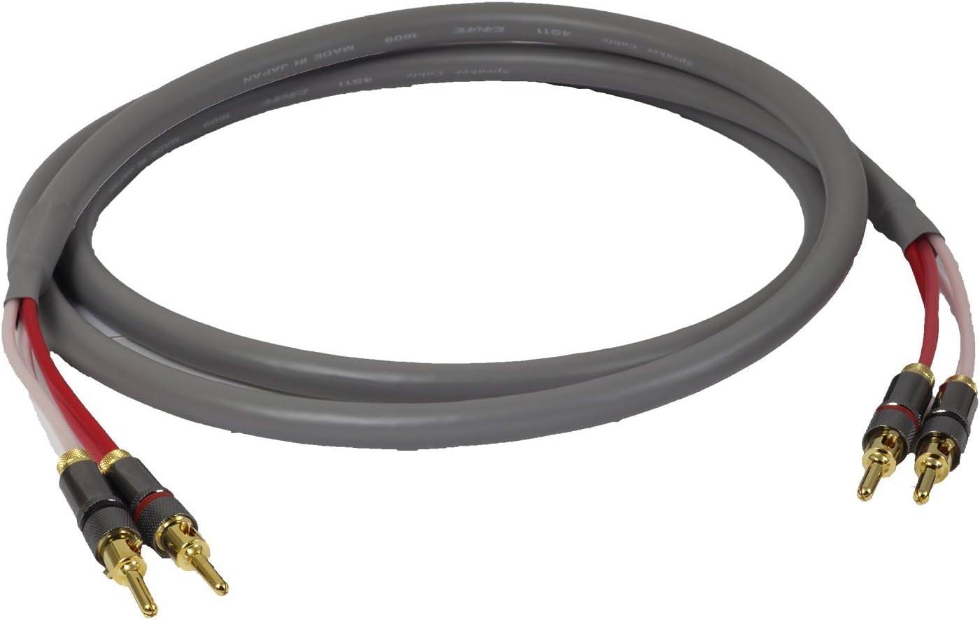 Blue Jeans Cable Canare 4S11 Speaker Cable, with Ultrasonically-Welded Conventional (Non-Bi-Wire) Terminations, (One Cable - for one Speaker); Assembled in The USA (50 Foot, Bananas to Bananas, Grey)
