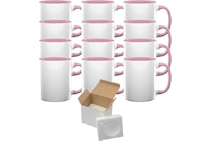 TWISTED ENVY Case of 12 15 oz. El Grande PINK Inner and Handle- Ceramic Sublimation Mugs - Professional Grade Sublimation Mug- Sublimation Series - Cardboard Box with Foam Supports