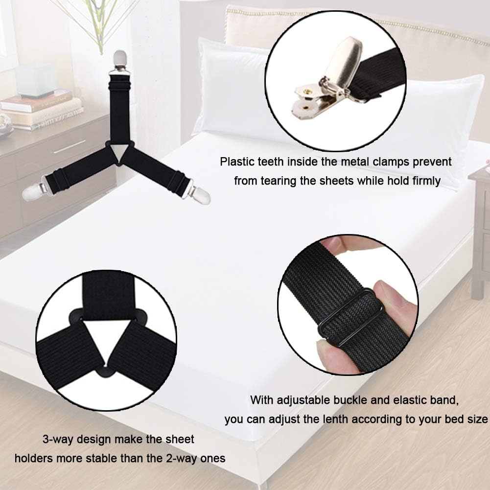 Fitted Sheet Clips, Bed Sheet Suspenders for Adjustable Beds, Bed Sheet Fasteners, 4 PCS Elastic Bed Sheet Grippers Heavy Duty, Bed Sheet Holder Straps Set for Crib Twin XL Full California King Queen: Home & Kitchen