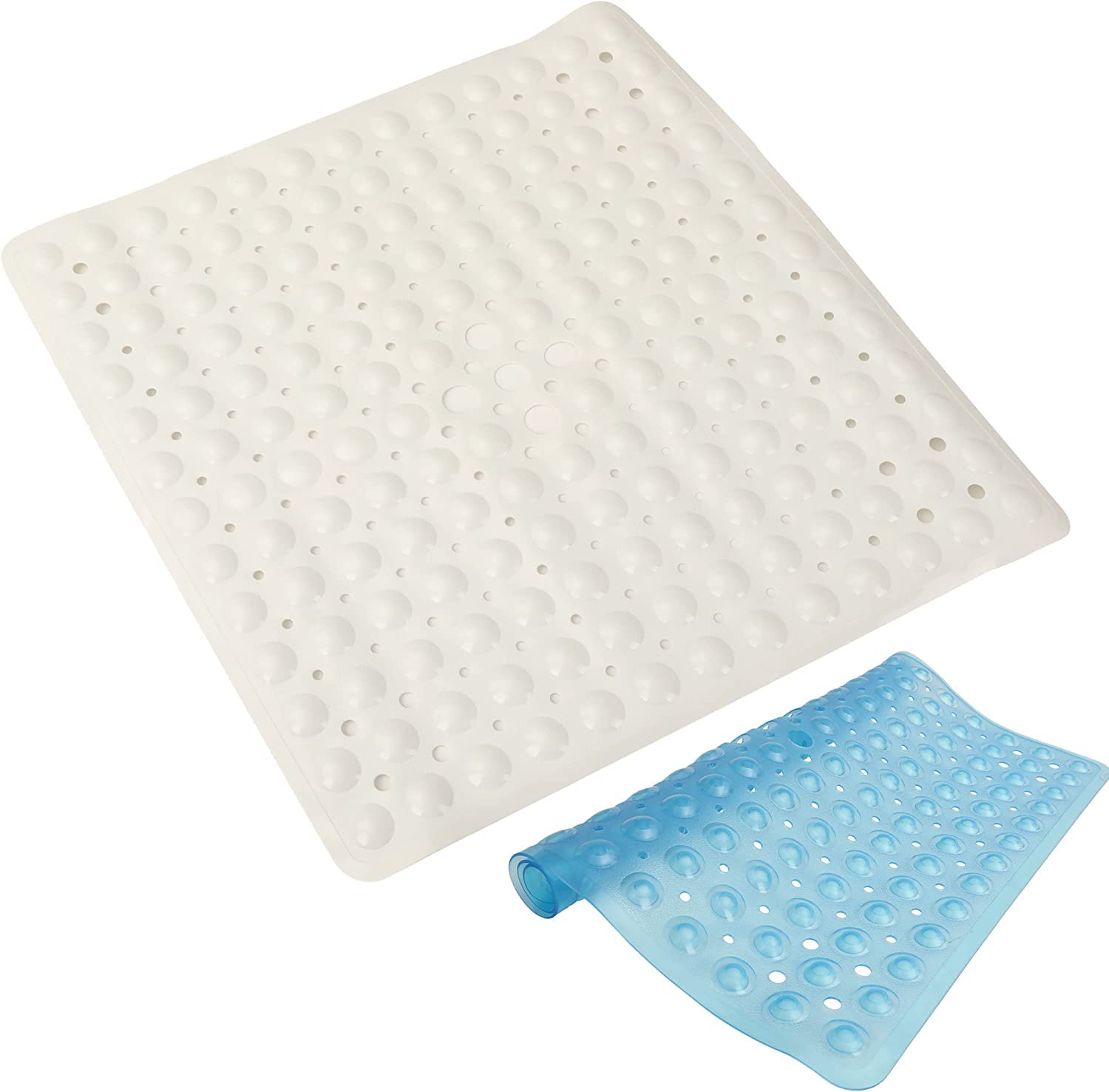 Rectangular Bath Mat Large Bath Shower Mat Grip Non-Slip Bath Mats For Inside Bath Suction Cup Grip Anti Mould Mats With Drainage Holes for Elderly & Children (53 * 53 CM, Clear)
