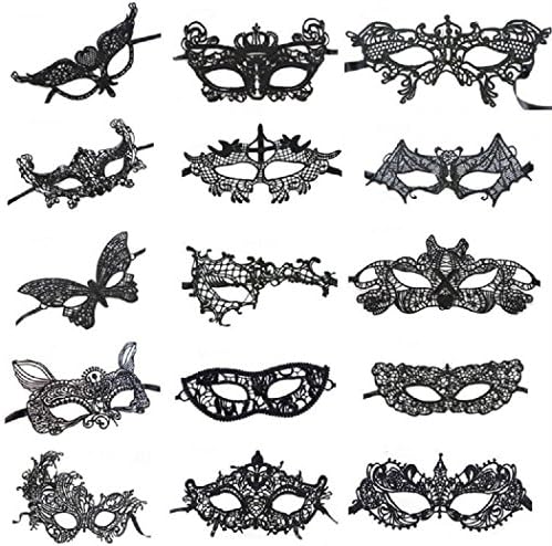 EUSIN Sexy Black Lace Masquerade Party Masks 15 pcs