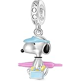 GNOCE Summer Beach Bum Peanuts Snoopy Pendant Dangle Charm Bracelet for Women, S925 Sterling Silver Dangle Charms for Women Wife, Valentine‘s Day, Mother’s Day Jewelry