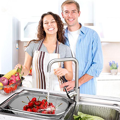 Premium Quality Over the Sink Micro Perforated Colander,Samshow Stainless-Steel Sink Straine with Fine Mesh 6 Quart Strainer Basket & Expandable Rubber Grip Handles for Strain, Drain, Rinse Fruits, - Thumbnail 5