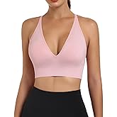 Womens Sports Bras Deep V Neck Wireless Padded Bra Adjustable Criss Cross Low Support Yoga Sexy Bras