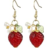 3D Cute Banana Lemon Strawberry Cherry Orange Flower Earrings, Resin Fruit Food Imitation Jewelry for Banana Lemon Fruit Lover