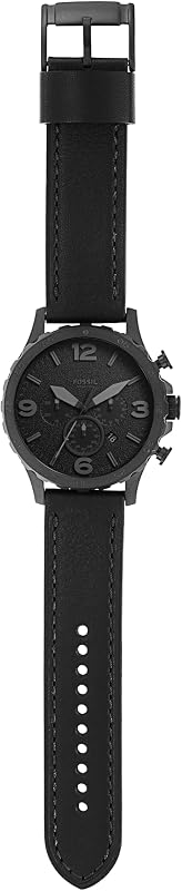 Montre pour Hommes Nate, Mouvement chronographe à Quartz, boîtier en Acier Inoxydable Noir de 50 mm avec Bracelet en Cuir véritable, JR1354