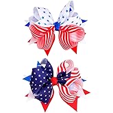4th of July Hair Bow Clips,Patriotic USA Flag Hairpins for Kids Girls,American Star Hair Accessories for Independence Day Memorial Day Decorations