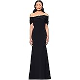 Betsy & Adam Womens Scuba Crepe Off The Shoulder Taffeta Twist Floor Length Dress