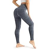 Fisoew Womens Ribbed Seamless Leggings High Waisted Tummy Control Workout Full Length Yoga Pants Wash Blue