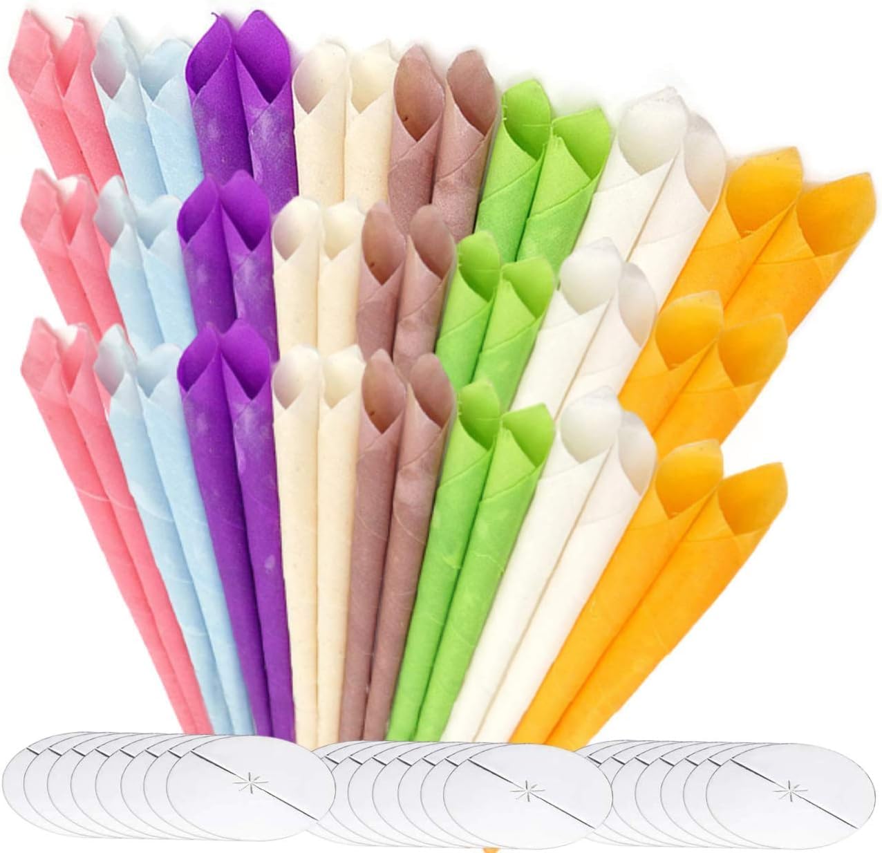 Organic Hopi Ear Candles for Blocked Ears - All Natural Ear Wax Remover - GLAMZA 100% Natural Beeswax Candle - 48pcs (24 Pairs) with 24 Protective Disc Cones for Safe & Effective Ear Candling