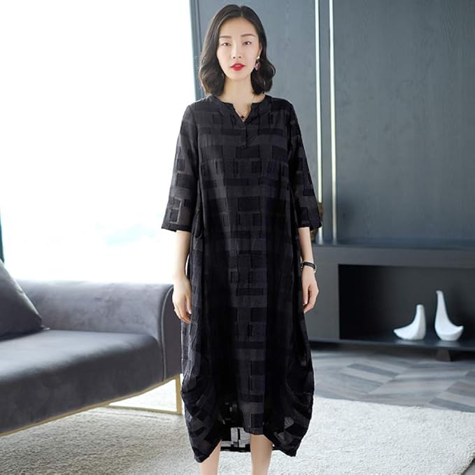 BINGQZ Damen Elegant Kleid Übergroßes, bauchiges Kleid, lockerer V