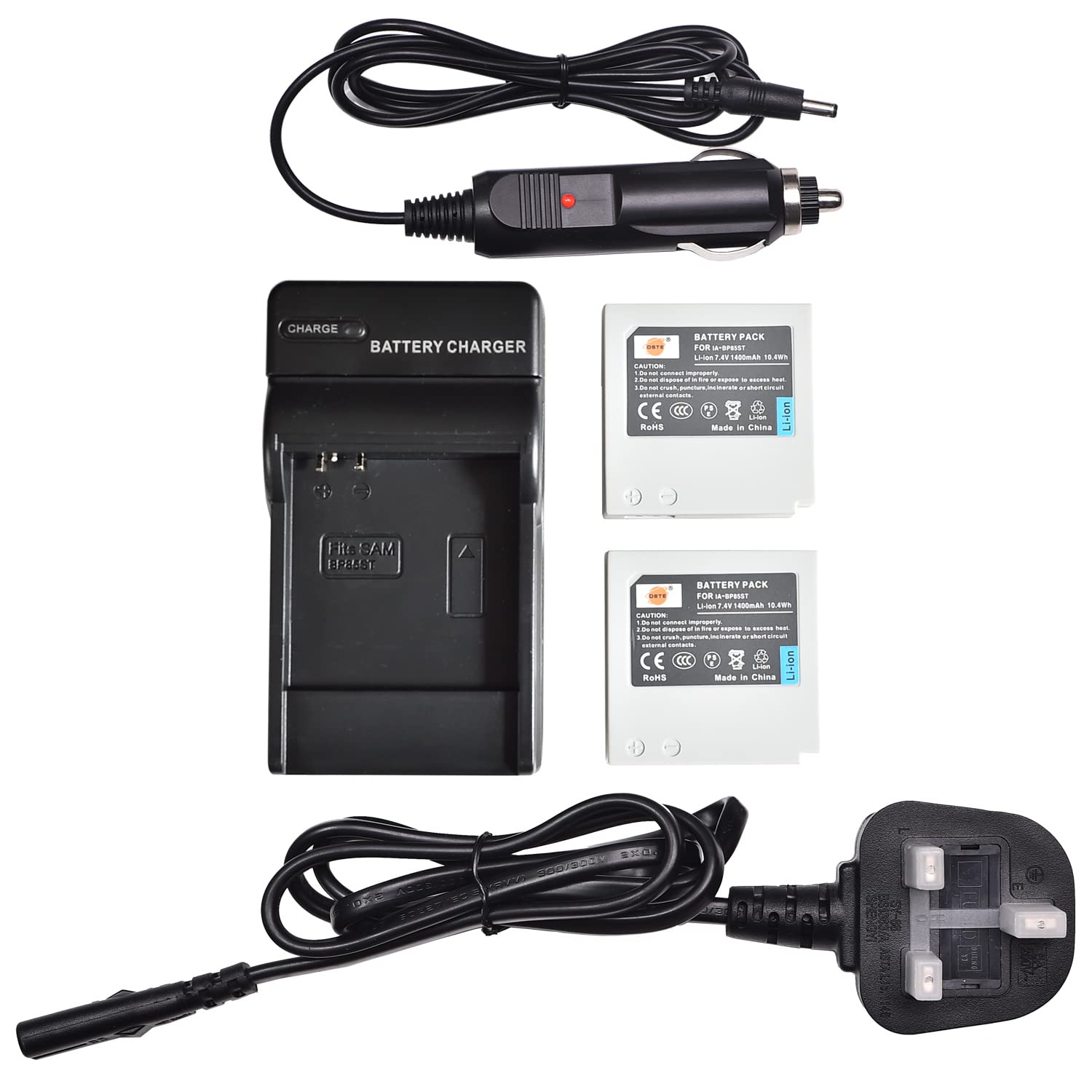 DSTE 2pcs IA-BP85ST Li-ion Battery + Charger DC50U Compatible for Samsung BP85ST, IA-BP85NF, HMX-H105, HMX-H106, SC-HMX10, SC-HMX20C, SC-MX10, SC-MX20, SMX-F30, SMX-F33, SMX-F34 Digital Camera