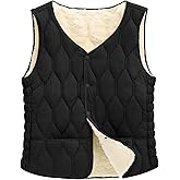 Wiepux Women's Quilted Vest V Neck Fleece Puffer Vest Slim Fit Button Down Padded Gilet Sleeveless Outerwear Coat