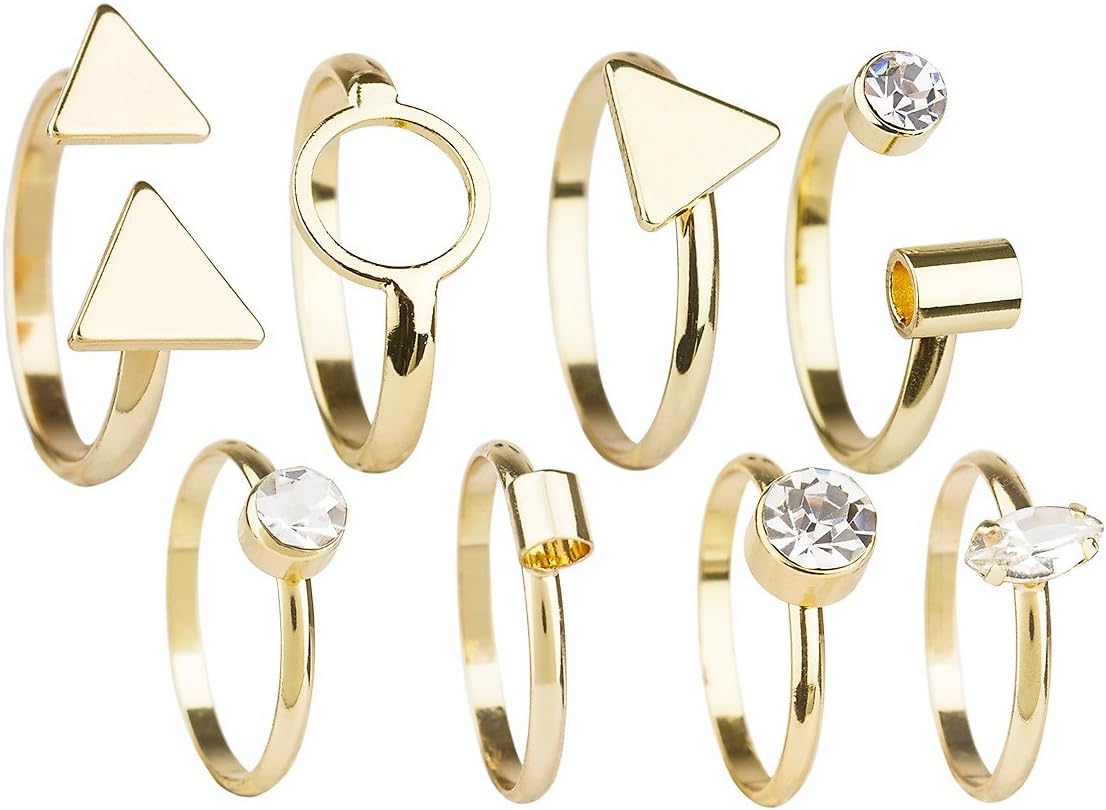 Set, 8 Golden Women Rings, Different Shapes, Knuckle Ring, Mini Ring, Glitter Sparkle Jewellery, christmaspresent (439-667)