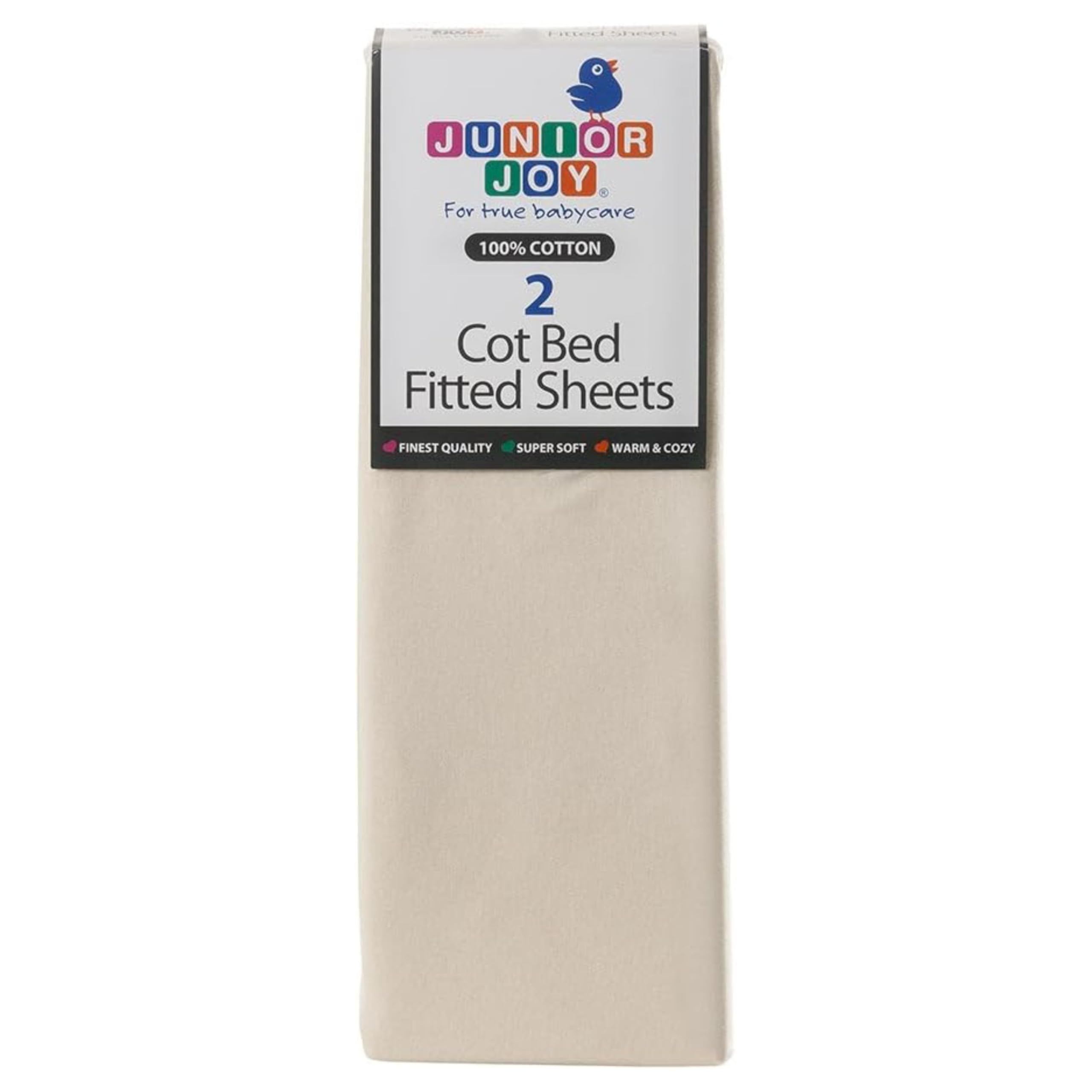 Junior Joy Cot Bed Fitted Sheets, 100% Cotton, Oeko-Tex Standard 100, Soft and Breathable, 70 x 140cm, for Baby and Toddler, Pack of 2 - Cream