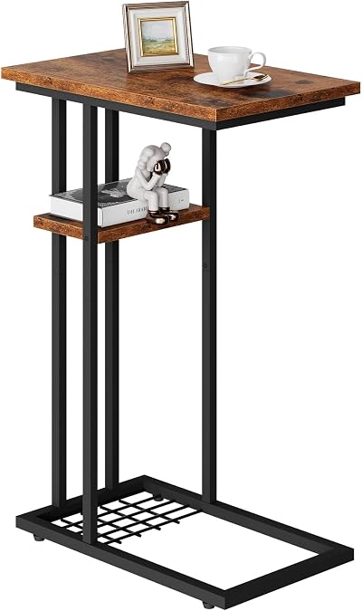 YMYNY C Shape Side Table with Storage Shelf 40x26x61.5 cm Vintage HST004H