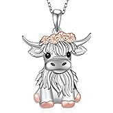 Fuguangju Highland Cow Necklace 925 Sterling Silver Cow Pendant Necklace Cute Animal Highland Cow Jewerly Gifts for Women Men