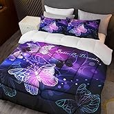 Sunnycitron 3D Purple Butterfly Bedding Twin Comforter Set Dreamy Butterfly Comforter Set for Girls and Women, Soft, Breathable, Fade Resistant 3 Piece- Includes 1 Comforter and 2 Pillowcase