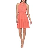 Vince Camuto Womens Sleeveless Halter Neck Chiffon Fit & Flare Dress