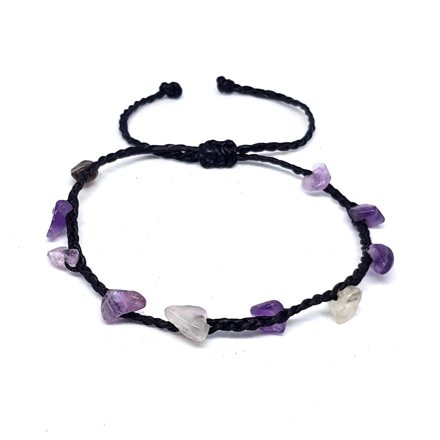 Origin Siam Handmade Gemstone Beaded Woven Bracelet | Bead Stone Healing Chakra Protection Energy Wristband | Adjustable Size Unisex for Men and Women (Purple Shard)