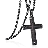 GTMJ Cross Necklace for Men -Stainless Steel & Wood Adjustable Box Chain 24-26in, Spiritual Jewelry Gift for Him, Everyday Wear