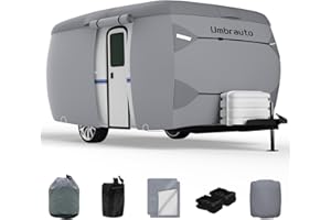 Umbrauto Upgraded Fiberglass Travel Trailer Cover Fits 13'-16' Trailers, Windproof 7 Layers Top Camper RV Cover with Windproof Strap, Adhesive Repair Patches, All Season Protection for Motorhome