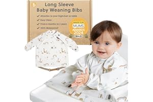 BIBaDO - Long Sleeve Baby Bibs - Babies & Toddlers 6-36 Months - Coverall Baby Led Weaning Bib - Easy Wipe, Soft & Waterproof