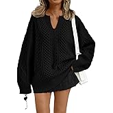 Trendy Queen V Neck Oversized Cable Knit Sweaters for Women Trendy 2026 Fall Fashion Outfits Clothes Winter Clothing