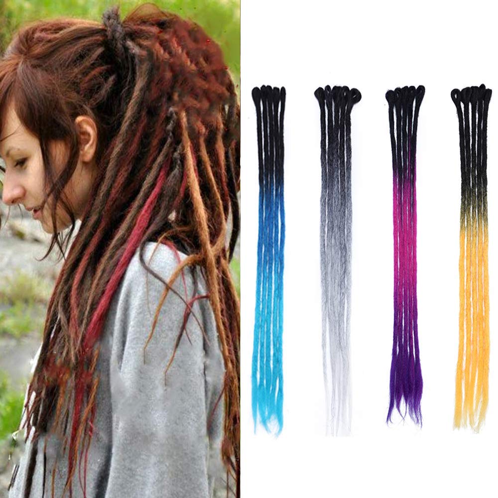 Silk-co Dreadlocks Braiding Hair Extensions All Human Handmade Ombre 24 inch Crochet Braids Reggae Hip-Hop Hairpiece Handmade for Braiding [Black-Navy-Blue]