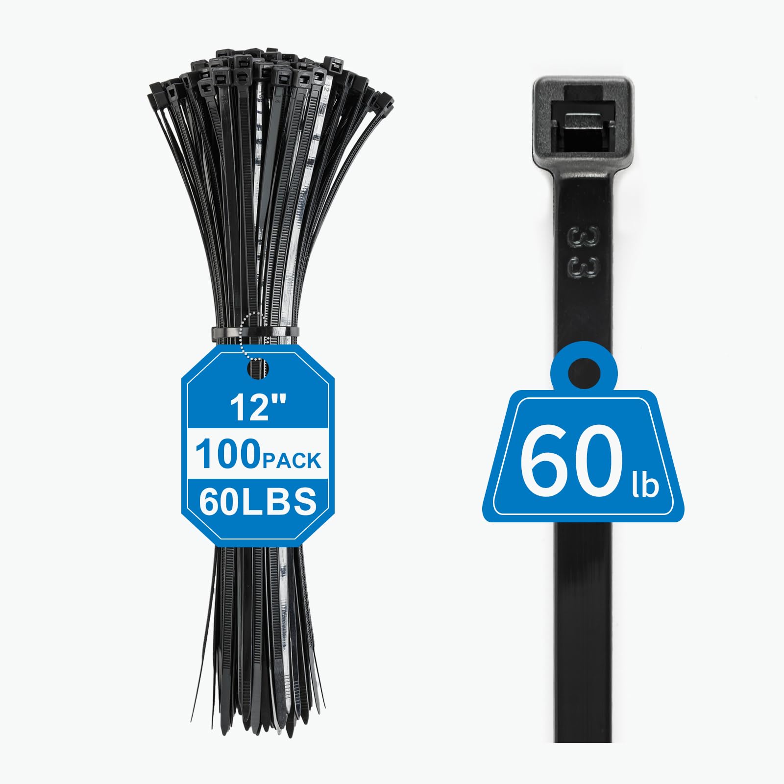 Photo 1 of NLZD Zip Ties 12 Inch,Black Zip Ties 100 Pack,60lbs Tensile Strength,UV Resistant,Flame Retardant,Self-locking Cable Ties for Indoor and Outdoor Use