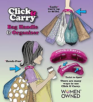 Click Carry Grocery Bag Carrier With Soft Cushion Grip Use As A Hands Free Grocery Bag Carrier Plastic Bag Holder Sports Gear Carrier More Click And Carry With Ease Kitchen Dining Amazon Com