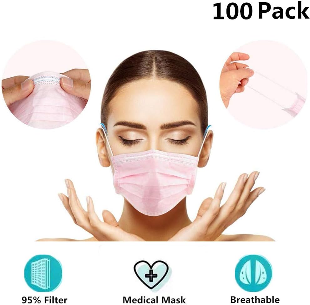 Cshopping Surgical Disposable Face Masks, Respirator Mouth Mask Medicom Safety Cover, Protective Safe Mask with Elastic Ear Loop, Block Dust Air Pollution Flu-100 Pieces