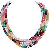 Firstmeet Chunky Beads Necklace Acrylic 5-Layer Jewelry Statement Necklace Handmade Strand