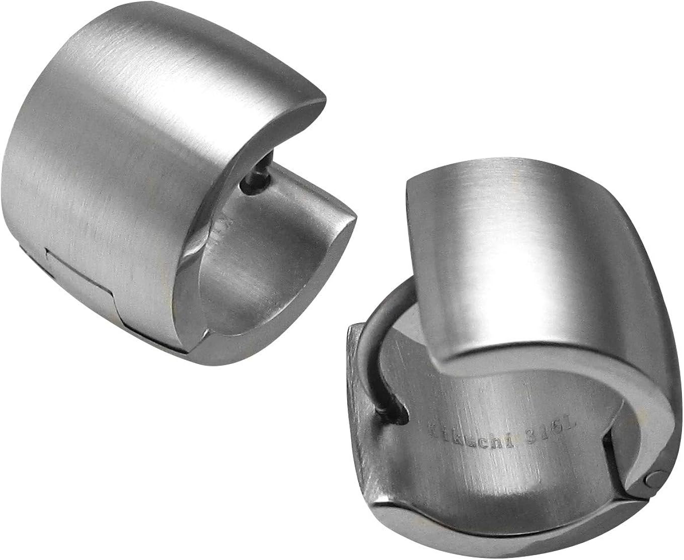 Kikuchi Earrings Titanium - Surgical Steel Hoop Huggies 10mm Extra Wide Studs Silver Brushed Matte for Men & Women ERTS015