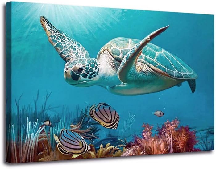 Bathroom Decor Beach Decor Sea Turtle Bathroom Art Beach Bathroom Decor Turtle Decor Hawaiian Decor Sea Turtle Decor Coastal Wall Decor Ocean Wall Art Blue Ocean Canvas Frame Print Ready to Hang