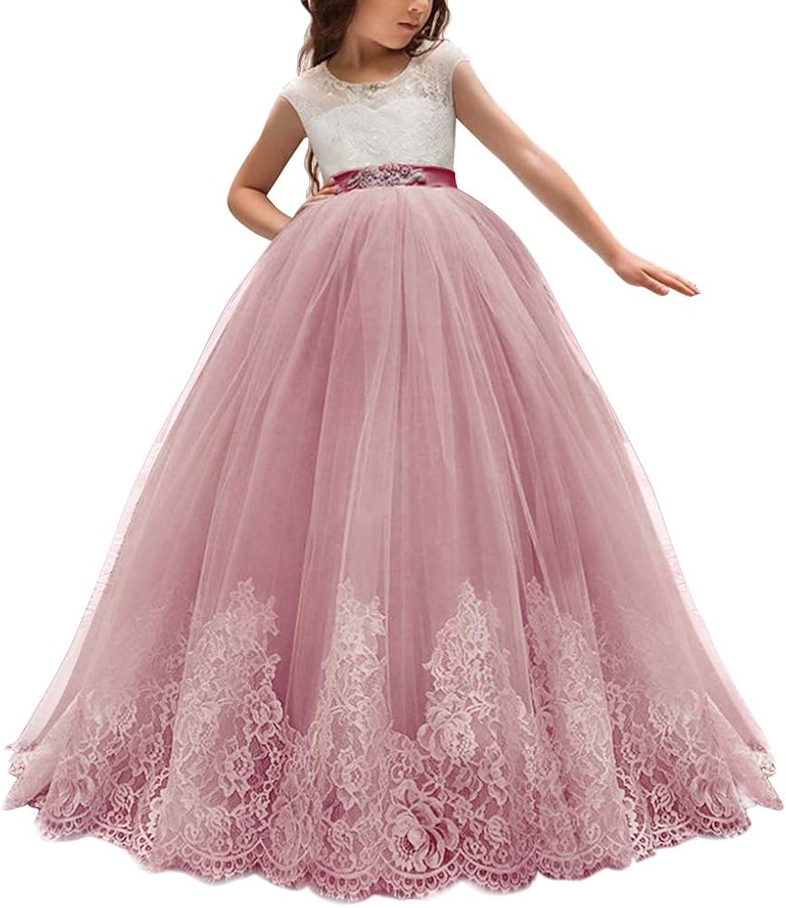 Flower Girl Lace Tulle Dress for Kids Wedding Communion