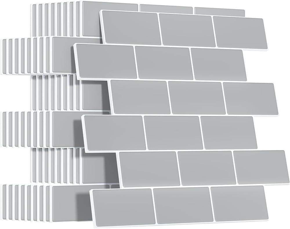 Yoillione Thicker Peel & Stick Wall Tiles 12x12 Grey 10 Sheets Backsplash