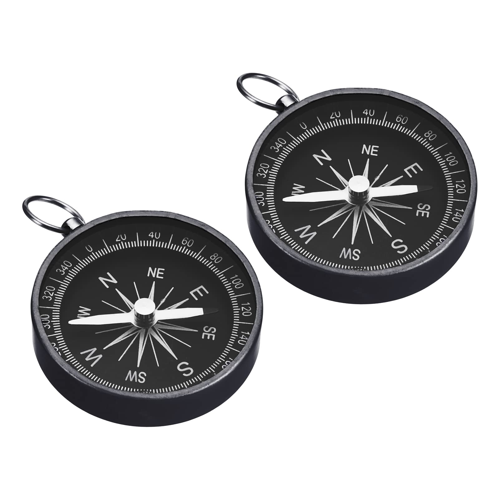 PATIKIL Pocket Compass, 2 Pack Survival Sports Navigation Compass with Key Ring for Outdoors Camping Hiking, Black