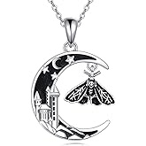 NIFUNAO Halloween Necklace Skeleton/Bat/Moth Necklace 925 Sterling Silver Vintage Skull Pendant Jewelry for Women Men