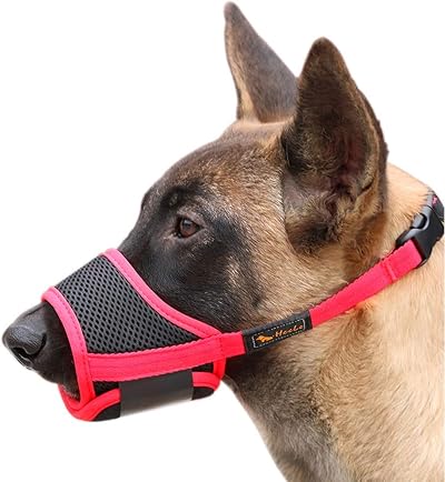 HEELE Dog Muzzle Breathable Mesh Nylon Adjustable Loop Black-Red M