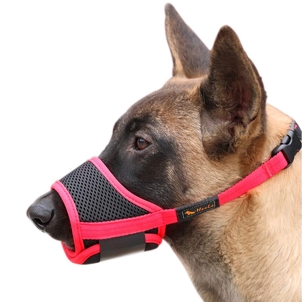 HEELE Dog Muzzles Breathable Mesh and Durable Nylon with Adjustable Loop and Soft Pad Dog Training Muzzle Prevent for Barking, Biting and Chewing (Black-Red, M)