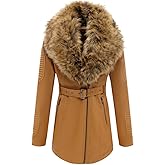 Bellivera Women's Trench Coat Faux Leather Jackets Long Plus size Outwear with Detachable Fur Collar 912 Yellow S