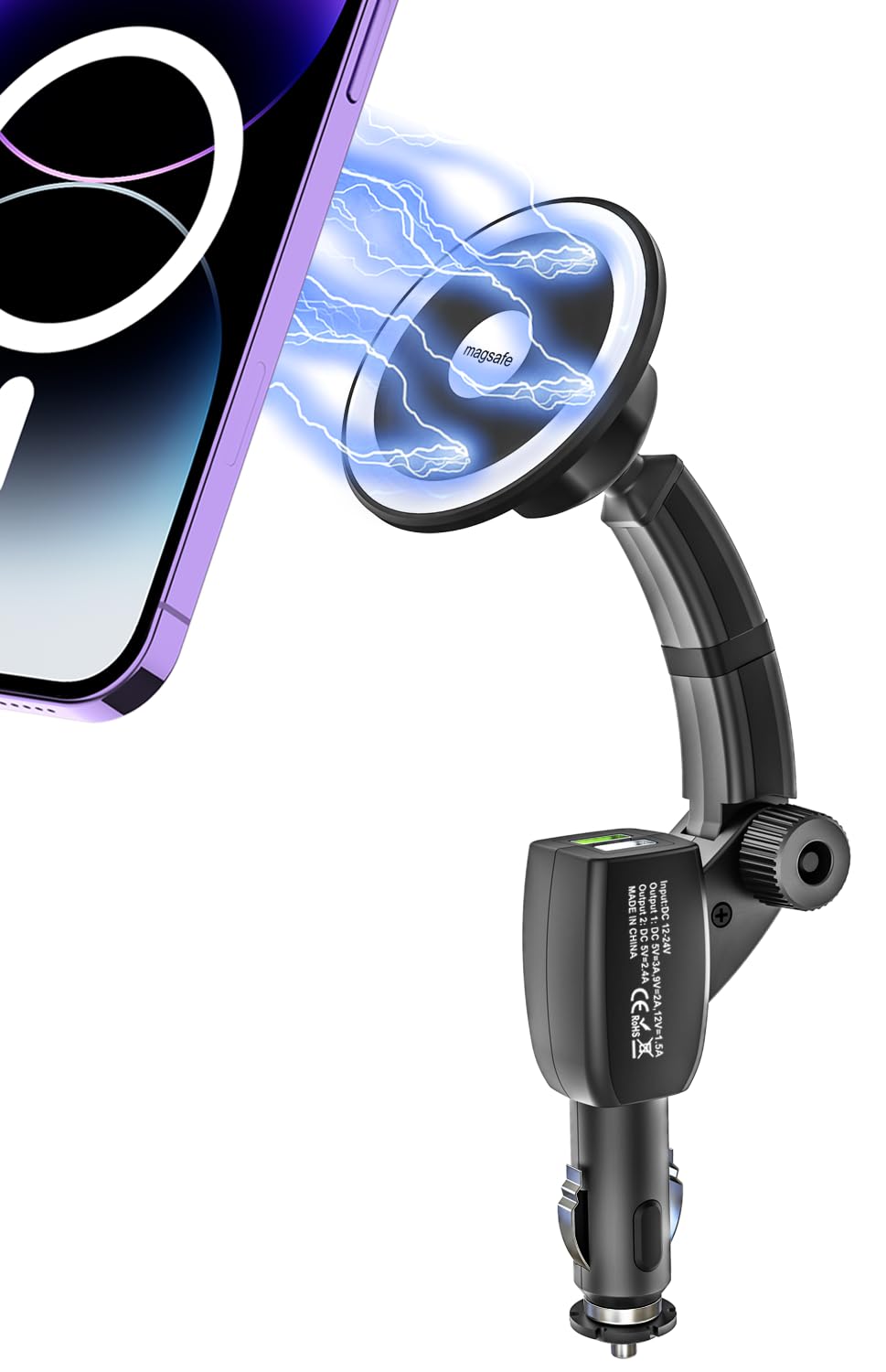 Photo 1 of for MagSafe Car Mount Cigarette Lighter [Dual USB Charger] Magnetic Phone Holder for Car Charger [Fast Charging] Phone Mount for Your Car Accessories for iPhone 16 15 14 13 12 11 X 8, All Smartphones