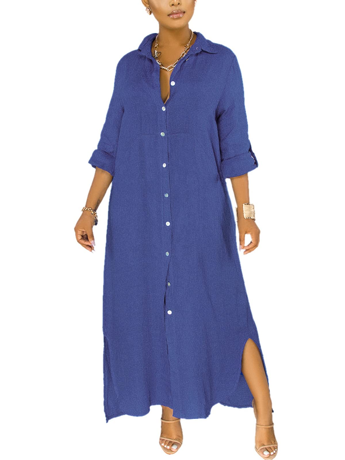 Full Size Roll-Up Sleeve Button Up Shirt Plus Size