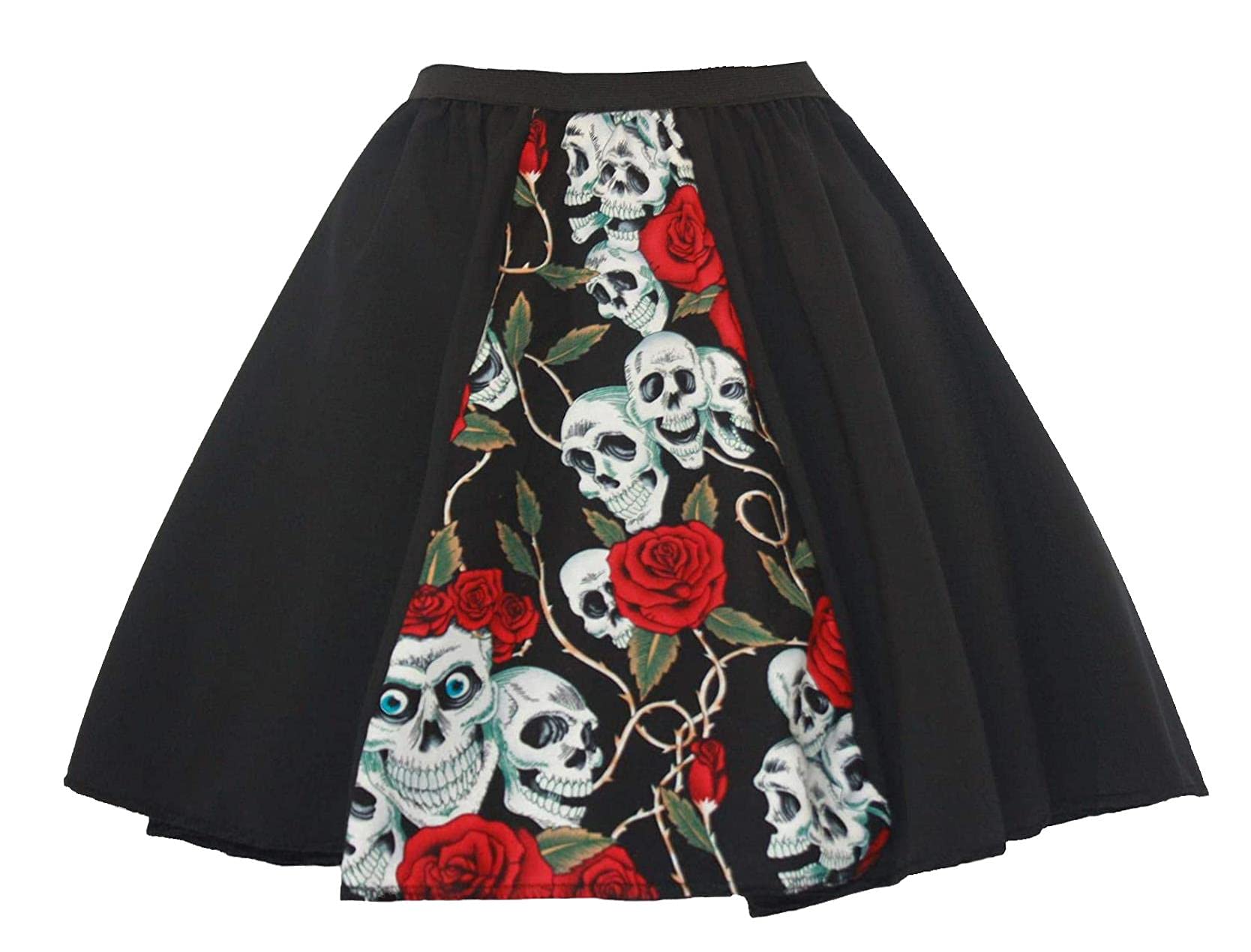 Adults 15" Day of the Dead Skulls & Roses Panel Skirt Halloween Fancy Dress [S-M]
