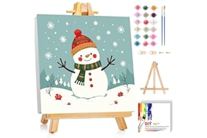 cviokrdu Christmas Paint by Numbers Kit for Kids with Frame - Wooden Easel, Snowman Paint by Numbers for Kids Ages 4 8 12, Easy Acrylic Oil Painting Kits for Home Wall Decoration 8x8 inch